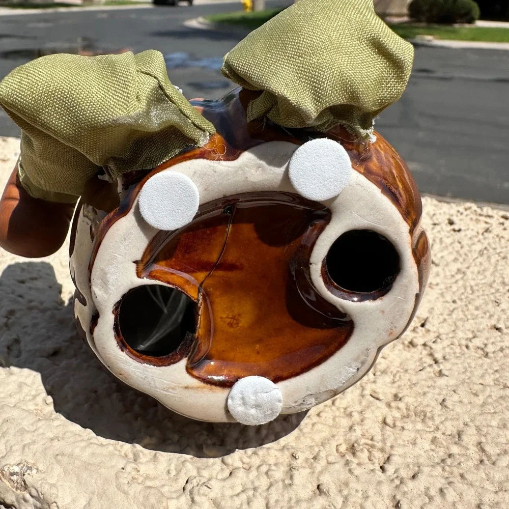 Ceramic Ghost on Pumpkin Shelf Sitter Halloween Decor Orange White Fabric‎ Legs